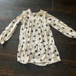 Tea cream with black star long sleeve dress